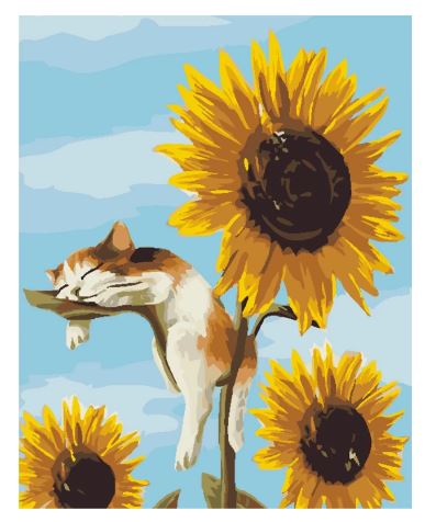 Pisic pe Floarea soarelui 2034, pictura pe numere 30x40 cm