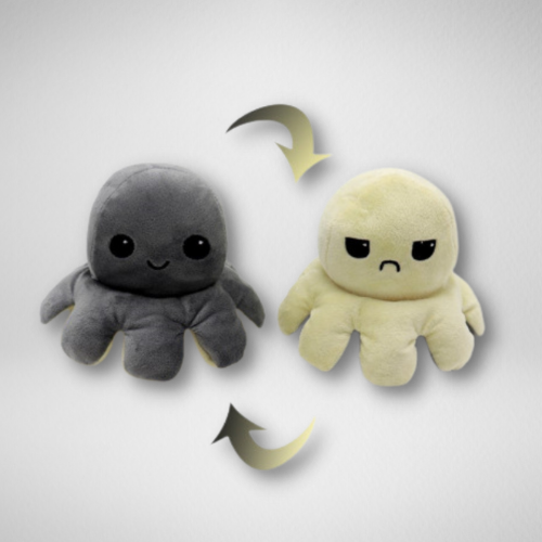 Octopus Plush, Jucărie Reversibilă - Alb/Gri