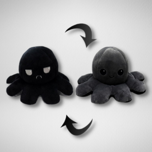 Octopus Plush, Jucărie Reversibilă - Negru/Gri